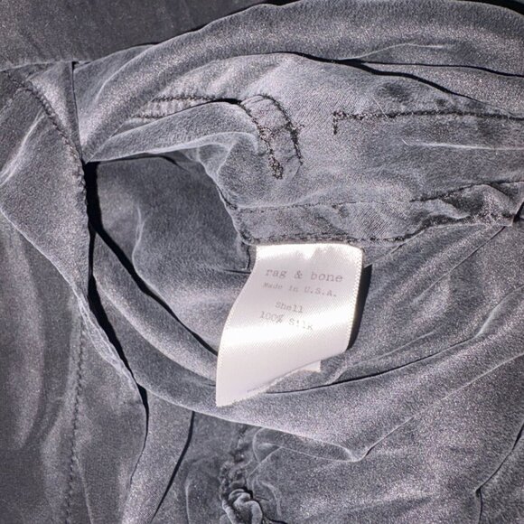 rag & bone 100% Silk Black Shirt Dress Collar Brass Buttons size 6 - Picture 10 of 12